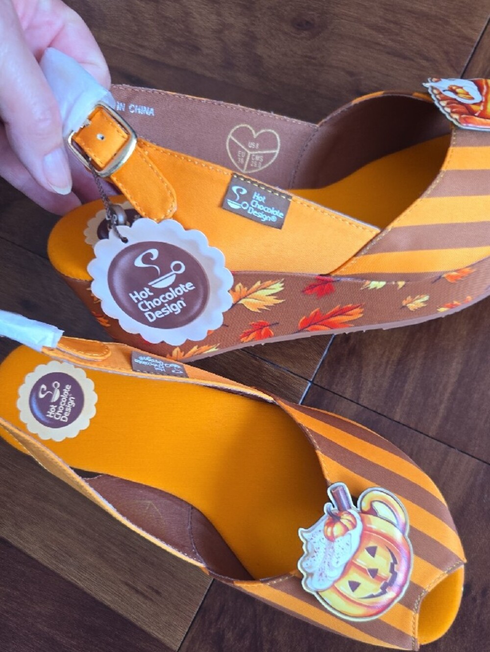 Hot Chocolate Design Orange Striped Fall Slingback Wedges Sz 38/8 - Picture 6 of 6